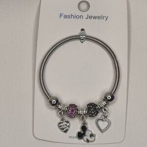 Fashion Jewelry Silver and Purple Mickey Charm Stretch Bracelet